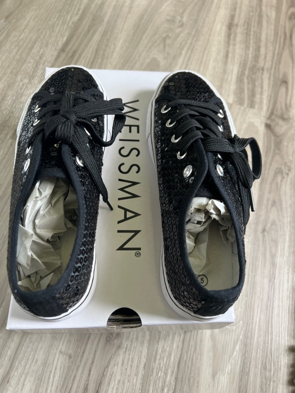 Weissman Black Sequin Lace-Up Sneakers W330 Size 5